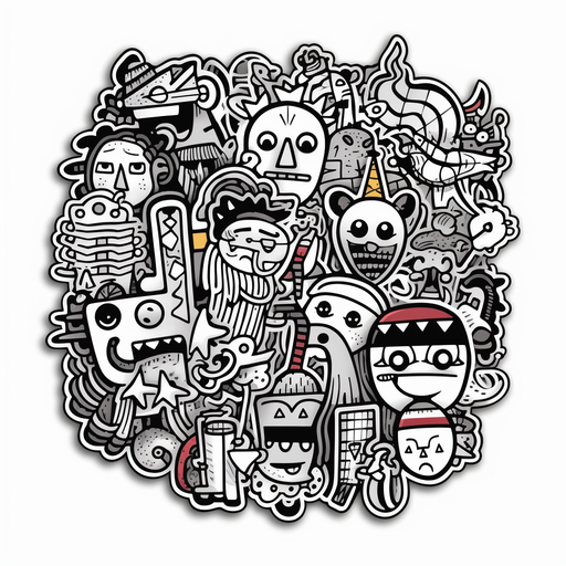Poster doodle personnages colorés rigolos Déco - Artcamia